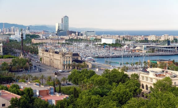 Panorama of the city of Barcelona Spain, From the mountain of Montjiuc. Blue Hour