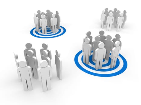 People in group stand in blue target