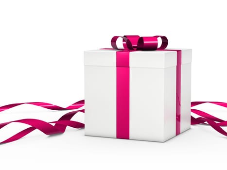 Christmas gift box white with pink ribbon