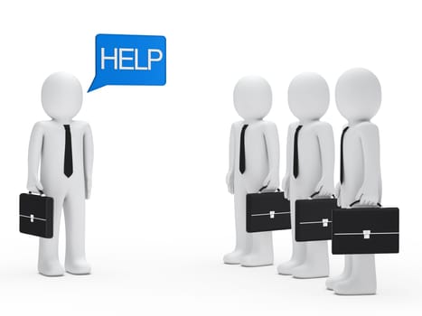 Businessman with briefcase need help blue billboard