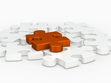 3d orange puzzle piece on white puzzle