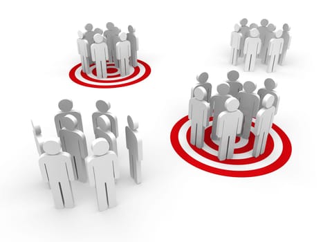 People in group stand in red target