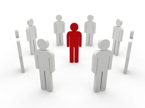 teamwork white with red people the middle