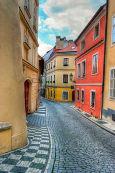 Shot of the typical Prague alleyway - historical centre of the Prague. Prague, Czech republic, Europe.