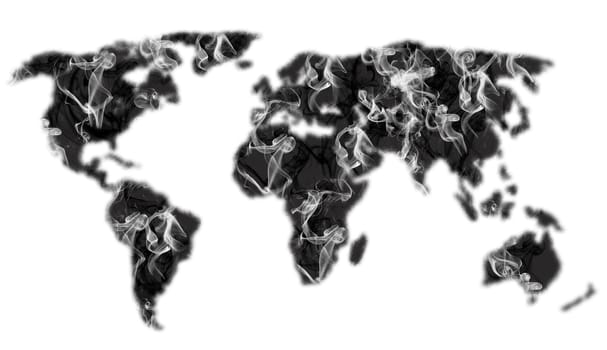 Abstract image of the world map looks like smoke