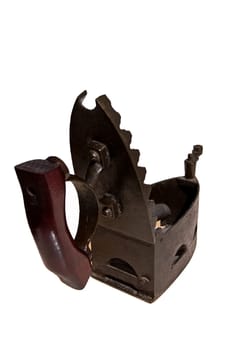 Old clothes iron still ready to ironing on white background