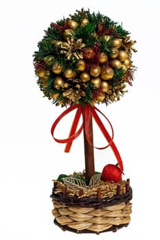 Christmas tree isolated and glass balls  over white background