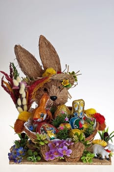 Easter bunny and colorful painted eggs