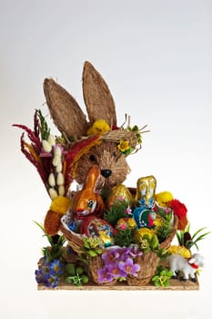 Easter bunny and colorful painted eggs