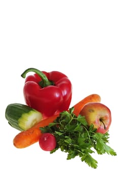 Colorful fresh group of vegetables for a balanced diet on white background
