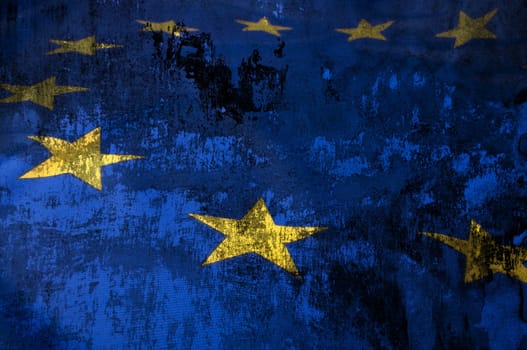 Closeup of Grungy Flag of European Union - EU Flag Drapery