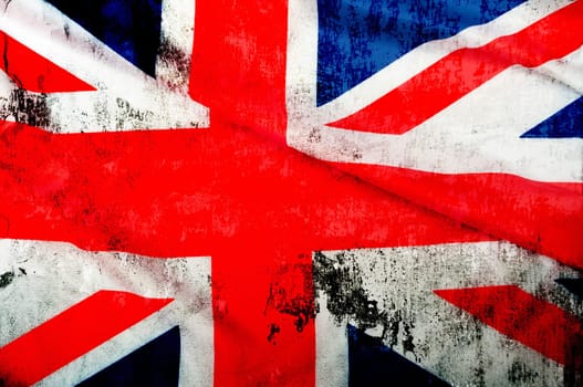 Closeup of Grungy Flag of Great Britain - UK Flag Drapery