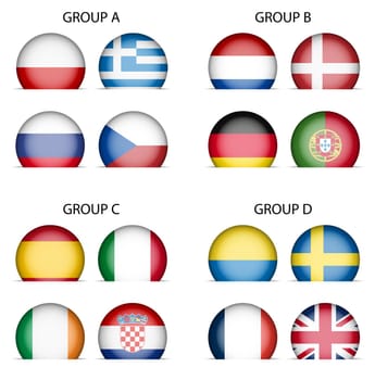 Collection of National Flags - Groups of  European Football Championship 2012