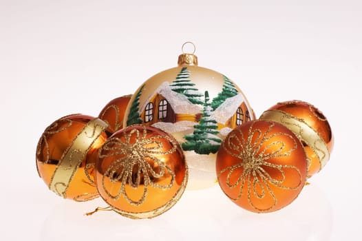 Christmas glass balls decoration on white background