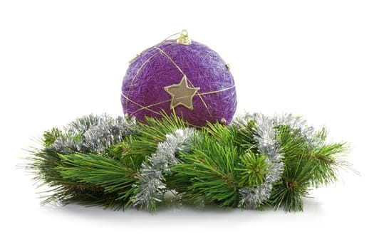 christmas decoration with  bauble and artificial wreath