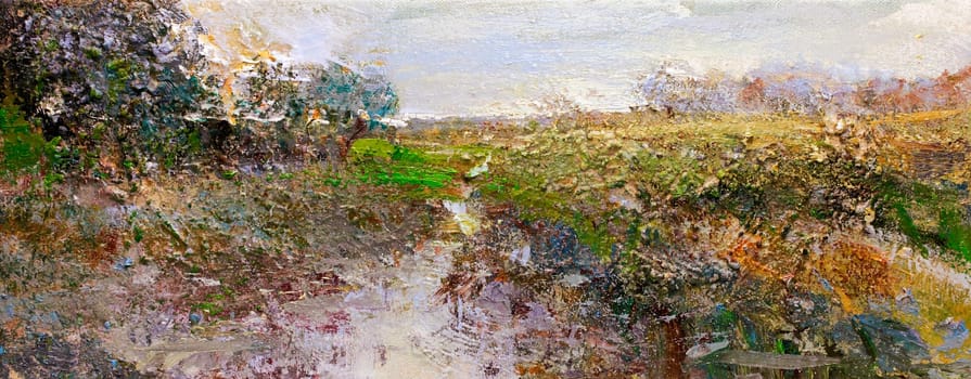 Autumn landscape painted on canvas
