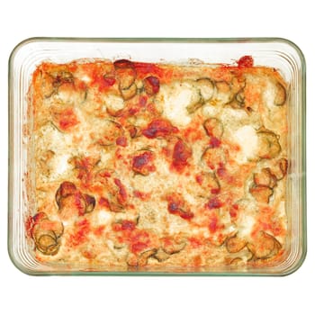 Detail of courgettes (zucchini) pizza - isolated over white background
