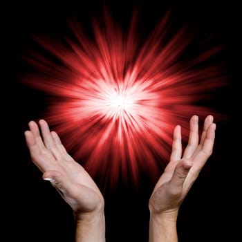 Star burst with open hands underneath