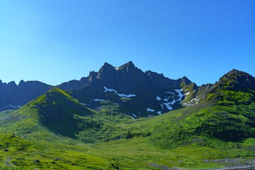 Amazing nature view with fjord and mountains. Beautiful summer Norway landscape. Artistic picture. Beauty world. The feeling of complete freedom