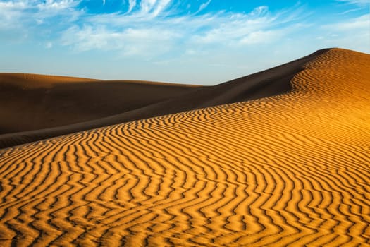 Sam Sand dunes of Thar Desert under beautiful sky. Rajasthan, India