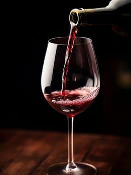 Pouring red wine into an elegant glass. Wine making and tasting concept. Romantic weekend vibe with alcohol AI