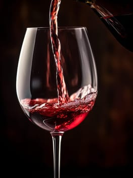 Pouring red wine into an elegant glass. Wine making and tasting concept. Romantic weekend vibe with alcohol AI