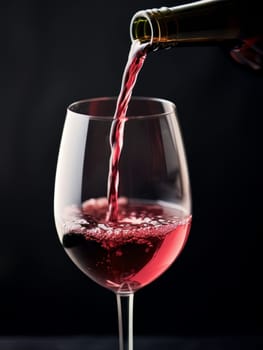 Pouring red wine into an elegant glass. Wine making and tasting concept. Romantic weekend vibe with alcohol AI