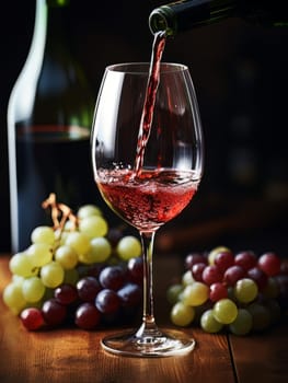 Pouring red wine into an elegant glass. Wine making and tasting concept. Romantic weekend vibe with alcohol AI