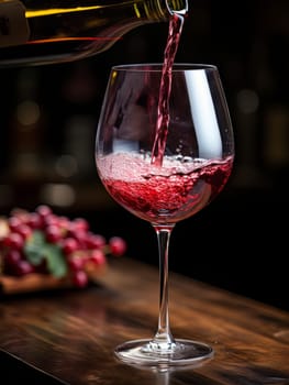 Pouring red wine into an elegant glass. Wine making and tasting concept. Romantic weekend vibe with alcohol AI