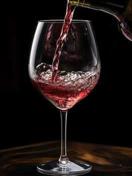 Pouring red wine into an elegant glass. Wine making and tasting concept. Romantic weekend vibe with alcohol AI