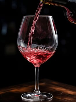 Pouring red wine into an elegant glass. Wine making and tasting concept. Romantic weekend vibe with alcohol AI