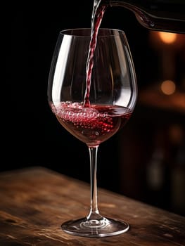 Pouring red wine into an elegant glass. Wine making and tasting concept. Romantic weekend vibe with alcohol AI