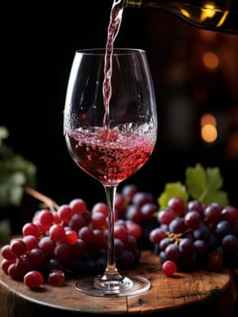 Pouring red wine into an elegant glass. Wine making and tasting concept. Romantic weekend vibe with alcohol AI