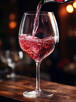 Pouring red wine into an elegant glass. Wine making and tasting concept. Romantic weekend vibe with alcohol AI