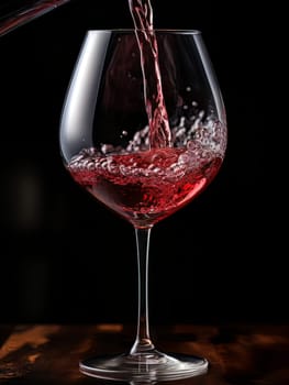 Pouring red wine into an elegant glass. Wine making and tasting concept. Romantic weekend vibe with alcohol AI