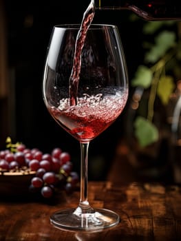 Pouring red wine into an elegant glass. Wine making and tasting concept. Romantic weekend vibe with alcohol AI