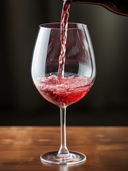 Pouring red wine into an elegant glass. Wine making and tasting concept. Romantic weekend vibe with alcohol AI