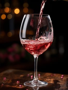 Pouring red wine into an elegant glass. Wine making and tasting concept. Romantic weekend vibe with alcohol AI