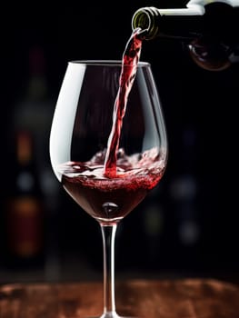 Pouring red wine into an elegant glass. Wine making and tasting concept. Romantic weekend vibe with alcohol AI