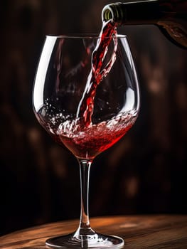 Pouring red wine into an elegant glass. Wine making and tasting concept. Romantic weekend vibe with alcohol AI