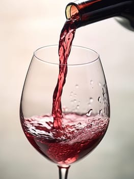 Pouring red wine into an elegant glass. Wine making and tasting concept. Romantic weekend vibe with alcohol AI