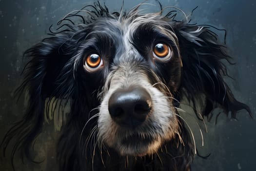 stinky wet dog portrait. Neural network generated image. Not based on any actual scene.