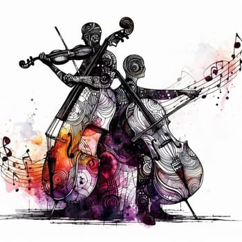 cellist musician playing cello over white background graphic illustration generative ai art poster