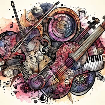 music poster colored, musical instruments , jazz style , modern generative ai art