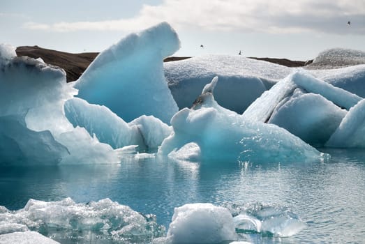 icebergs on the Jokulsarlon lake in Iceland