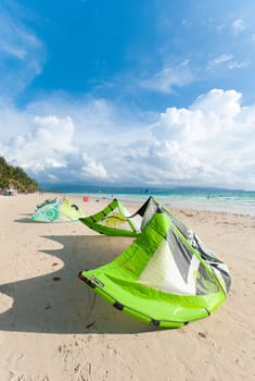 kite sails on a beach in Boracay, Philippines