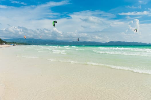 kite surfers in action on Boracay, Philippines