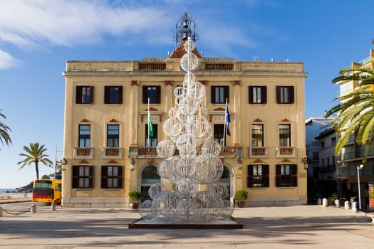 Lloret de Mar town hall with Christmas tree in the square