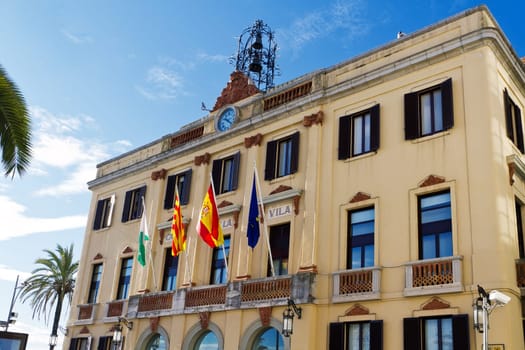 Lloret de Mar town hall, Three flags waving, national, regional and local