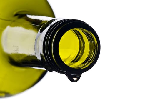 green wine bottle with drops isolated against white background